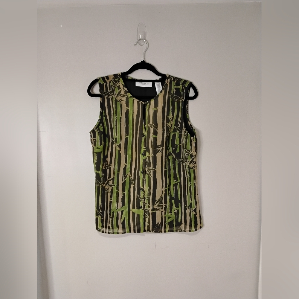 Villager Olive and Black Patterned Sleeveless Top